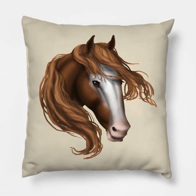 Horse Head - Bald Face Brown Eyes Pillow by FalconArt