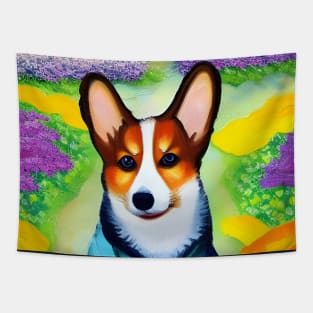 Corgi Dog in Garden Tapestry