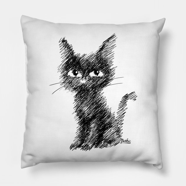 Doodle cat Pillow by BATKEI