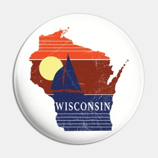 Wisconsin State WI Sunset Sailboat Tee Pin