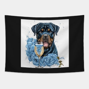 Rottweiler With Blue Roses Tapestry