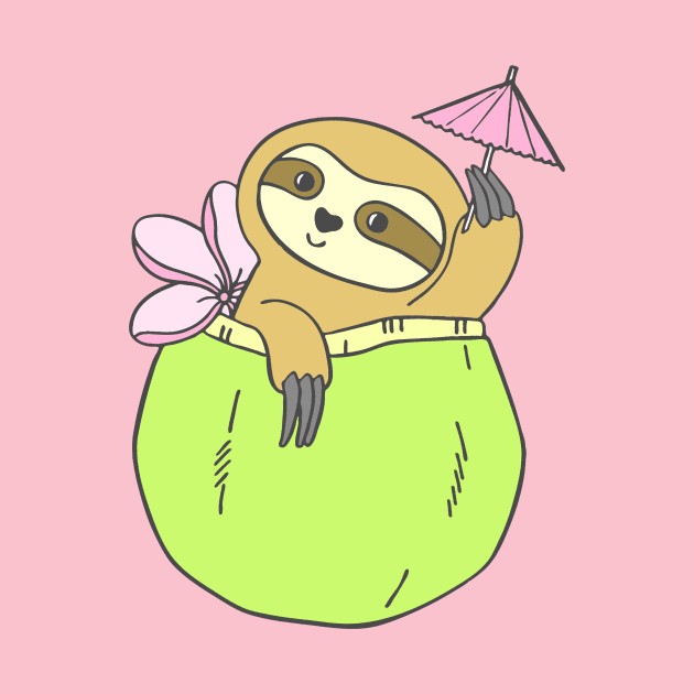 Coconut Cocktail Sloth by natelledrawsstuff