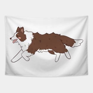 Cute running brown border collie illustration Tapestry