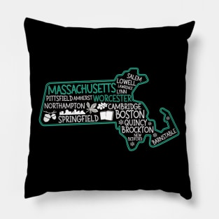 Massachusetts Worcester cute map Salem Lowell Lawrence Lynn Springfield Pillow