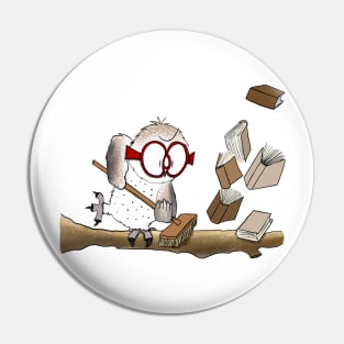 Owl Cleaning up Books Pin