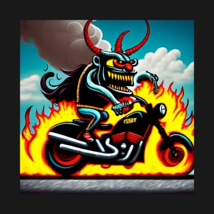 Devil Biker Flames Cartoon Demon T-Shirt