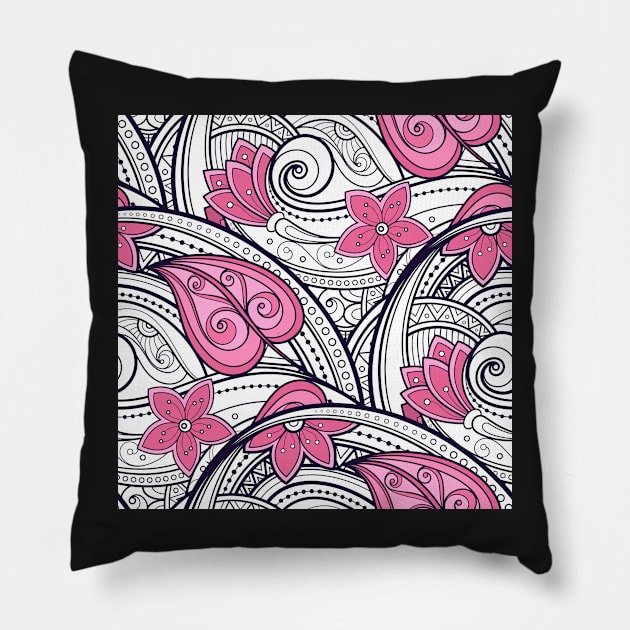 Paisley Print with Vintage Floral Motifs Pillow by lissantee