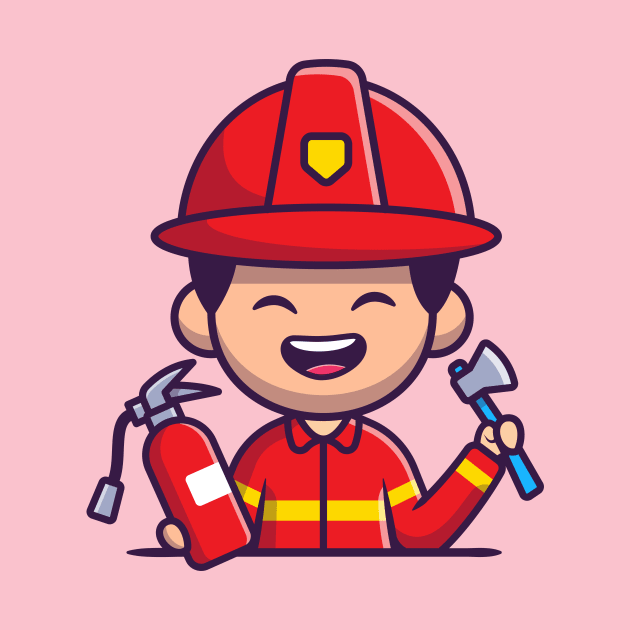 Firefighter With Hatchet Axe And Fire Extinguisher Cartoon by Catalyst Labs