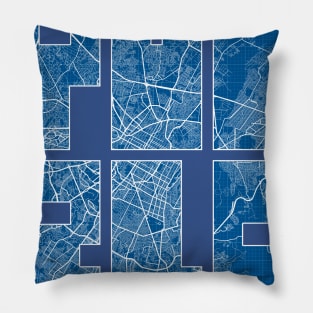 Puebla, Mexico Map Typography - Blueprint Pillow