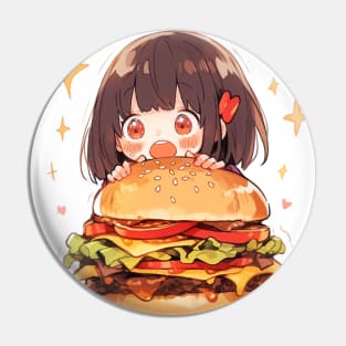 Burger Lover Girl Original Illustration art graphic Pin