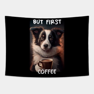 Border Collie - But First Coffee (en) 1 Tapestry