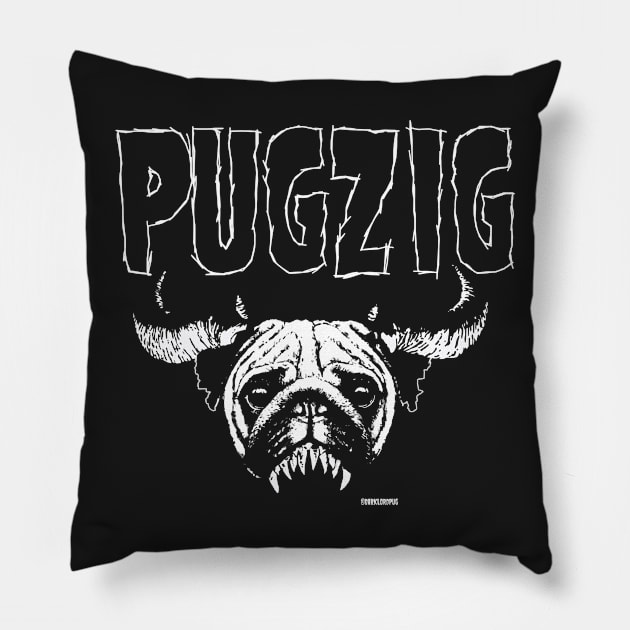 PUGZIG // Danzig Pug Dog Heavy Metal Pillow by darklordpug