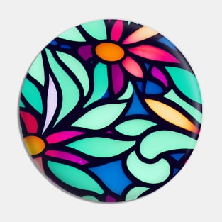 Vibrant Multicolor Flower Abstract Art - Stained Glass Pin