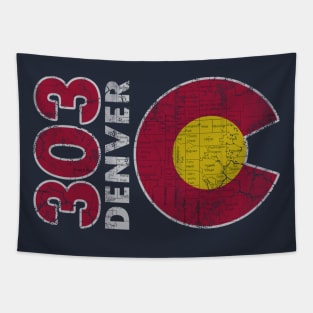 Retro 303 Denver Flag Map Colorado Home Tapestry