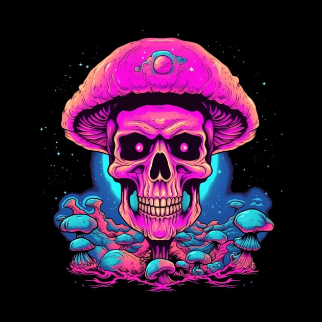 Mushroom Psychedelic Skull Retro 80s by TOKEBI