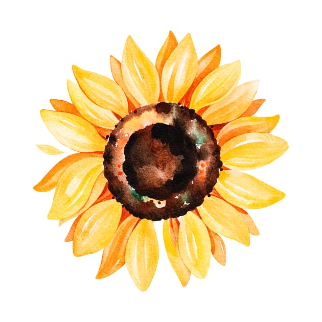 Watercolor sunflower, hand painted yellow flower by SouthPrints