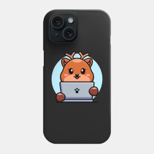 Cute deer with laptop cartoon design Phone Case