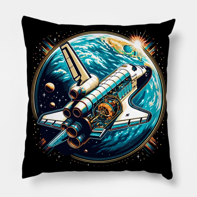 Orbital Legacy - Space Shuttle Above Earth Pillow by Graphic Wonders Emporium