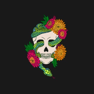 Floral Skull Snake - Deep Emerald T-Shirt