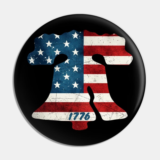 Philadelphia Liberty Bell American Flag Grunge 1776 Stars and Stripes Philly Fan Favorite Pin by TeeCreations