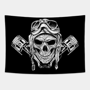 Bike skull with helmet illustration Tapestry