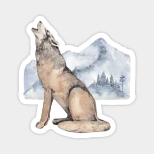 Watercolor Wolf howling Magnet