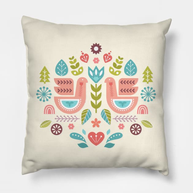 Simple And Sweet Songs Scandinavian Folk Art Design Pillow by LittleBunnySunshine