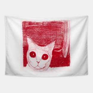 silly fisheye cat Tapestry