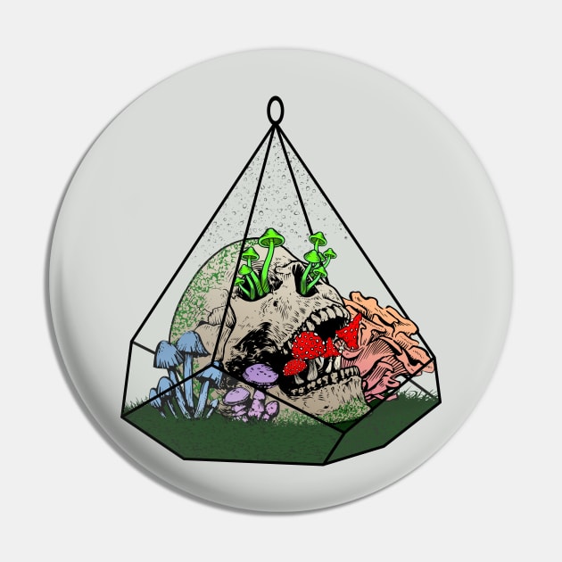 Skull and Mushroom Terrarium Pin by RavenWake