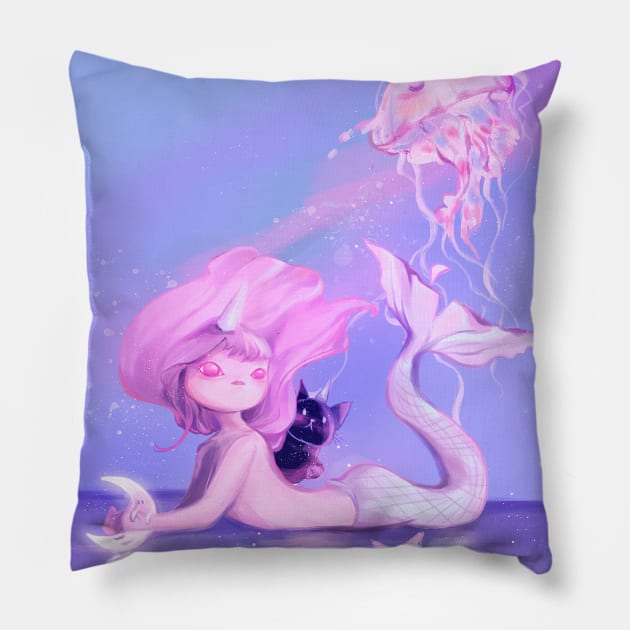 Little M and a Jellyfish Pillow by Miya Gu Art