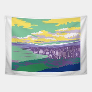 Waikiki from Diamond Head Crater in Honolulu Hawaii WPA Poster Art Tapestry