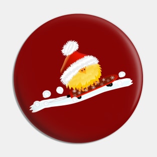 Bird with Christmas Hat on Skeateboard Pin