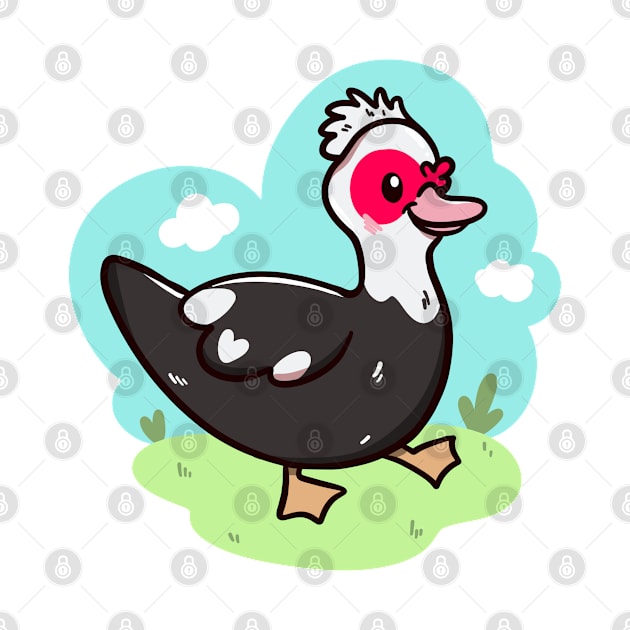 Kawaii Muscovy duck by Jurassic Ink