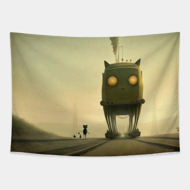 Steampunk cat train Tapestry by Bcraftery