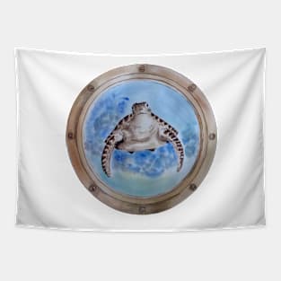 sea turtle behind the window Tapestry