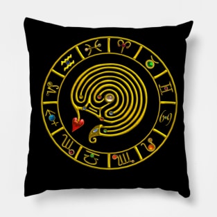 GOLD ASTRAL LABYRINTH WITH ZODIACAL SIGNS ASTROLOGY CHART Pillow