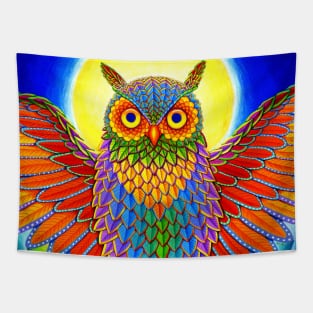 Colorful Rainbow Psychedelic Owl Tapestry