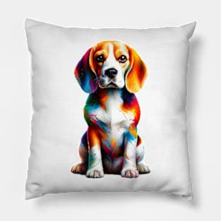 Artistic Splash Beagle Portrait in Colorful Style Pillow