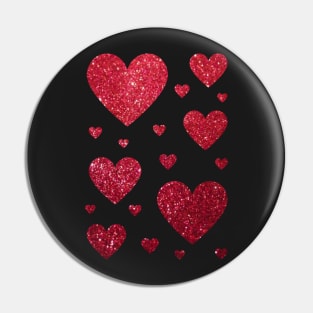 Traditional Red Faux Glitter Hearts Pin