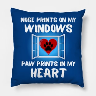 Dog Lover Quote Nose prints on window paw prints in heart Frit-Tees Pillow