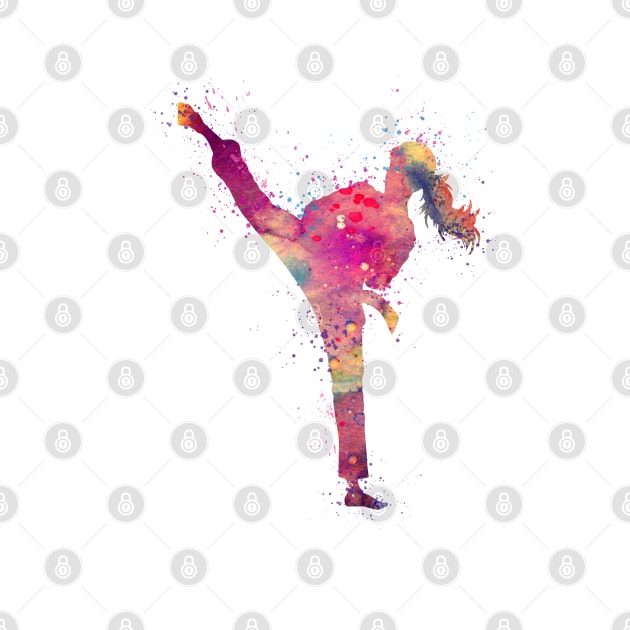 Karate Girl Kick Watercolor Martial Arts Gift by LotusGifts