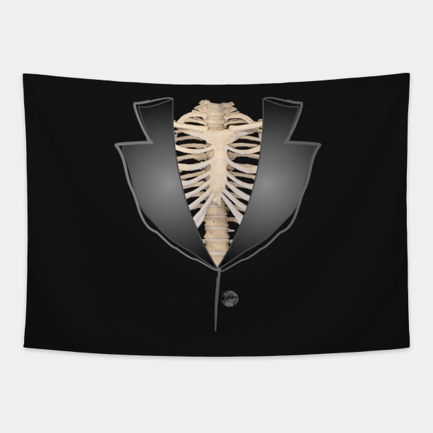 1980s Funny Gothic halloween rib cage  skeleton tuxedo Tapestry by Tina