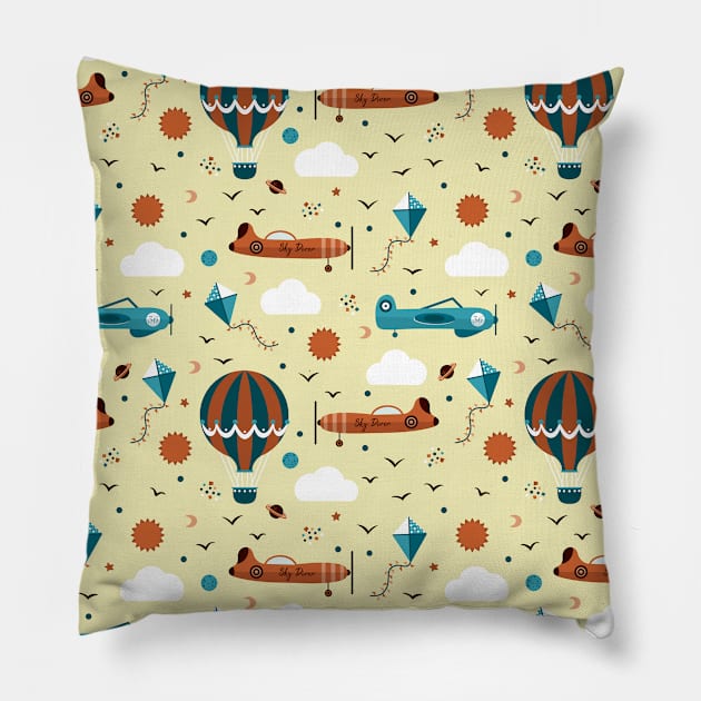 Flying Planes Seamless Pattern Pillow by Simplulina