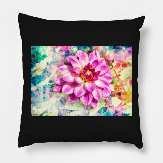 Pink dahlia with paint effect background Pillow by RosNapier