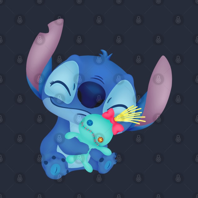 Cute Stitch Hugging Scrump Plush Doll Fanart by heydinasaur