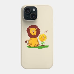 Puzzled Cute Lion with Funny Sunflower Phone Case