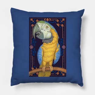 Cute African Blue & Gold Macaw with tapestry background Pillow