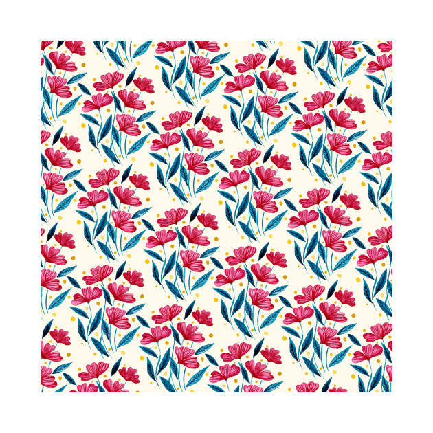 Cute floral bouquet pattern - red and blue by wackapacka