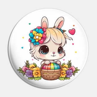 Happy Easter Baby Bunny With Flowers Pin