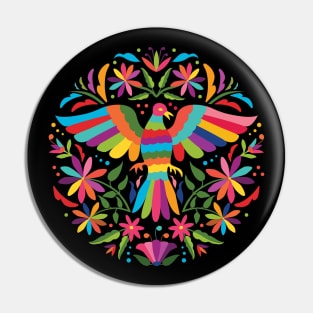 Mexican Otomí Circle Design (Black Background) Pin